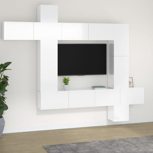 Berkfield 9 Piece TV Cabinet Set High Gloss White Engineered Wood
