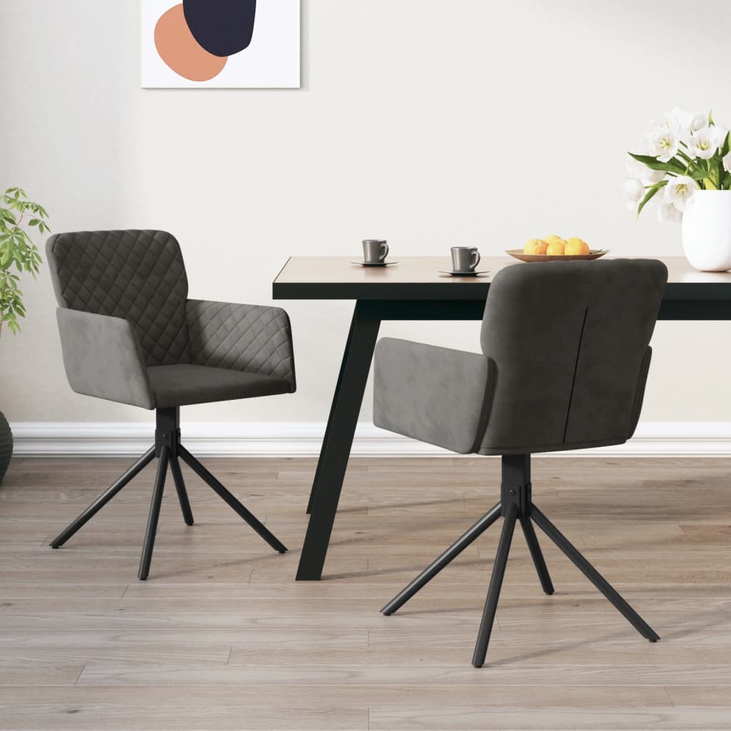 Berkfield Swivel Dining Chairs 2 pcs Dark Grey Velvet