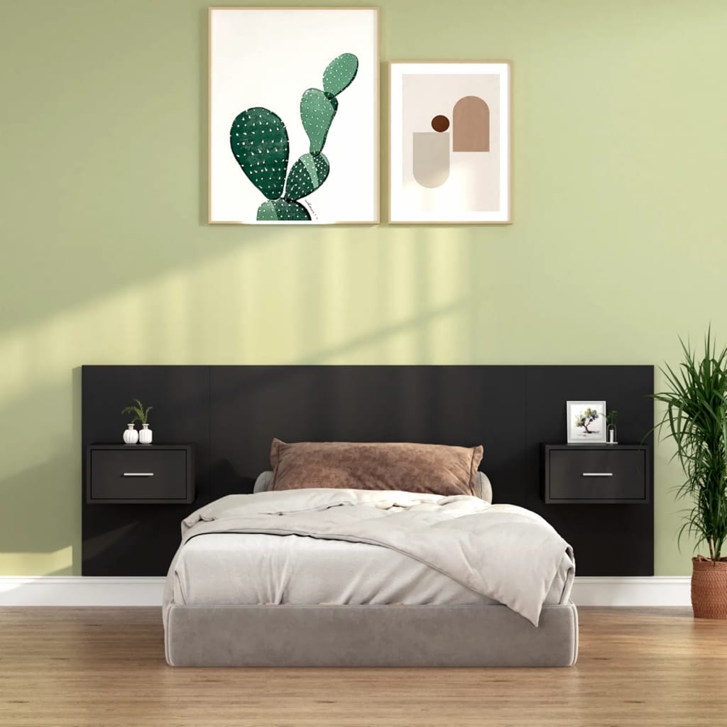 Berkfield Bed Headboard with Cabinets Black Engineered Wood