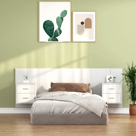 Berkfield Bed Headboard with Cabinets High Gloss White Engineered Wood