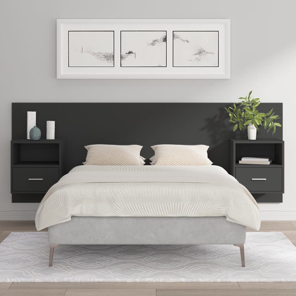 Berkfield Bed Headboard with Cabinets Black Engineered Wood