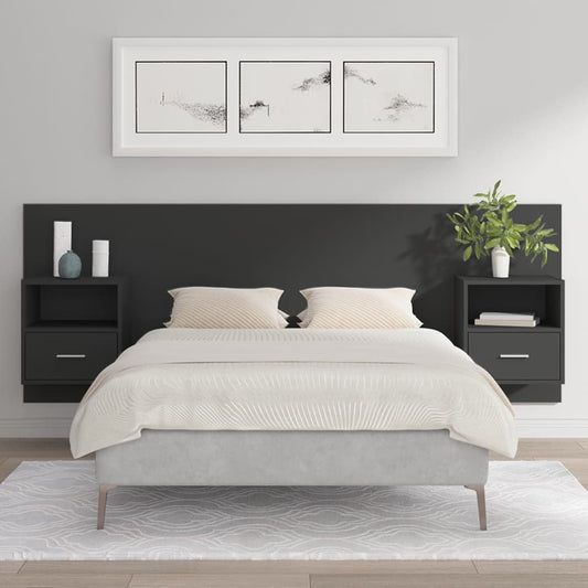 Berkfield Bed Headboard with Cabinets Black Engineered Wood