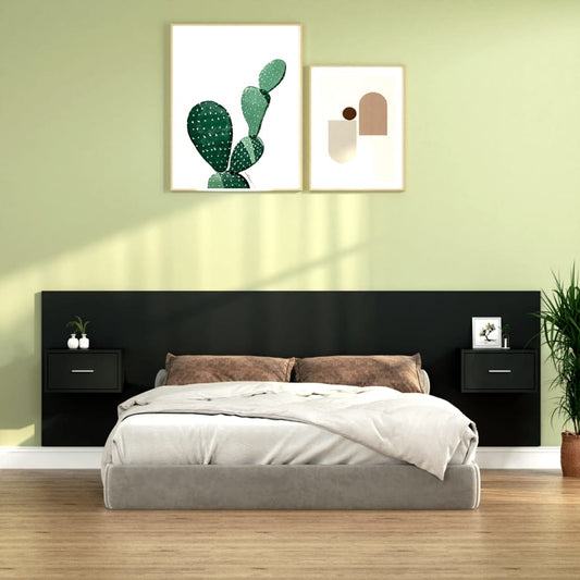 Berkfield Bed Headboard with Cabinets Black Engineered Wood