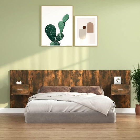 Berkfield Bed Headboard with Cabinets Smoked Oak Engineered Wood
