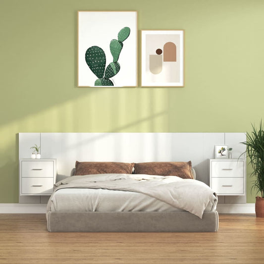 Berkfield Bed Headboard with Cabinets High Gloss White Engineered Wood