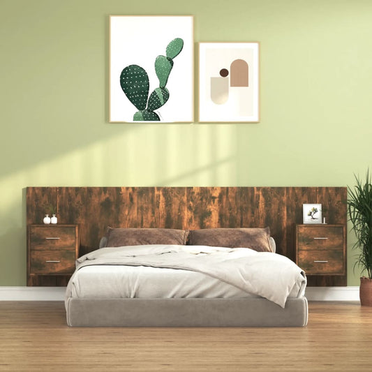 Berkfield Bed Headboard with Cabinets Smoked Oak Engineered Wood