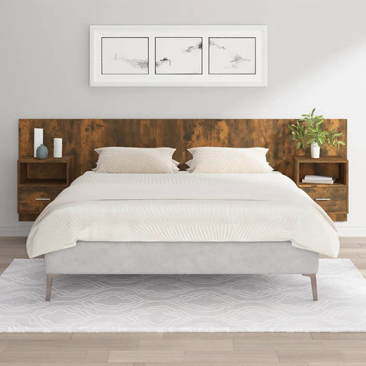Berkfield Bed Headboard with Cabinets Smoked Oak Engineered Wood