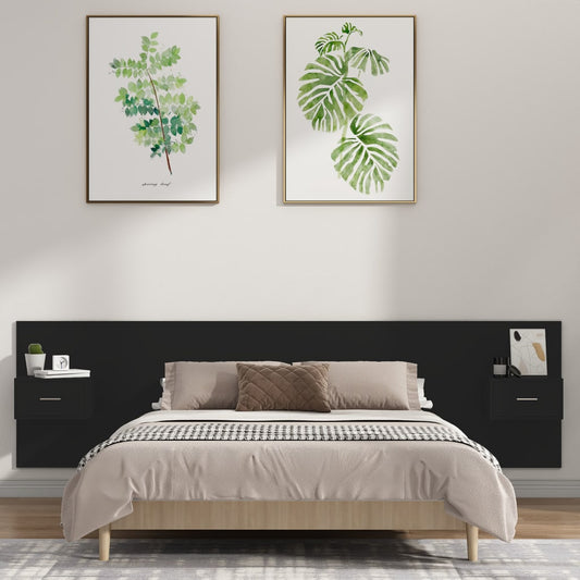 Berkfield Bed Headboard with Cabinets Black Engineered Wood