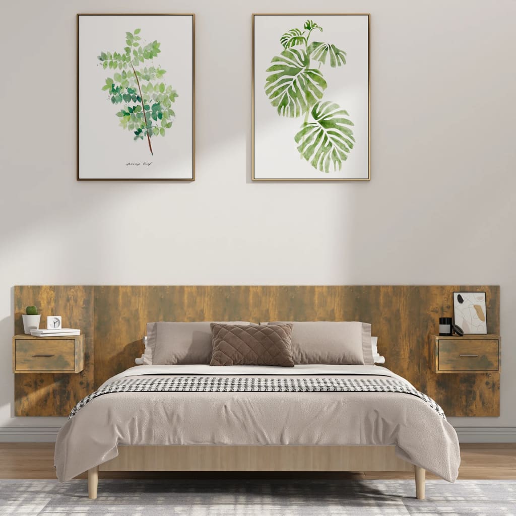 Berkfield Bed Headboard with Cabinets Smoked Oak Engineered Wood