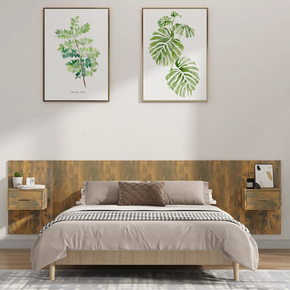 Berkfield Bed Headboard with Cabinets Smoked Oak Engineered Wood