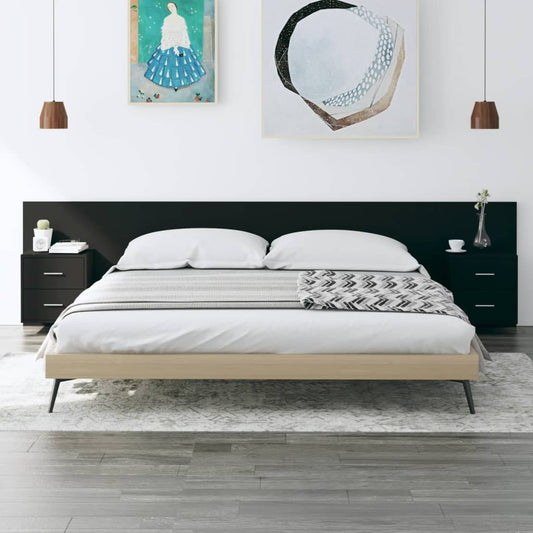 Berkfield Bed Headboard with Cabinets Black Engineered Wood