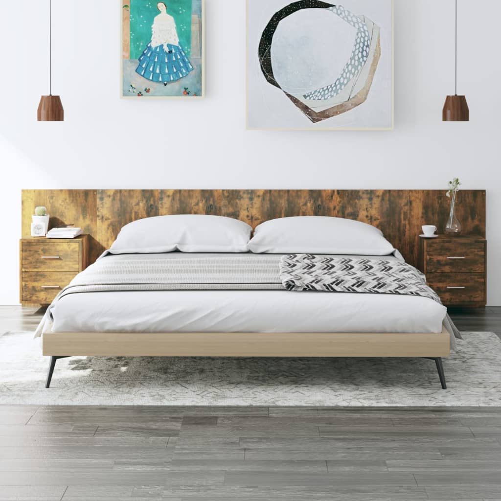 Berkfield Bed Headboard with Cabinets Smoked Oak Engineered Wood