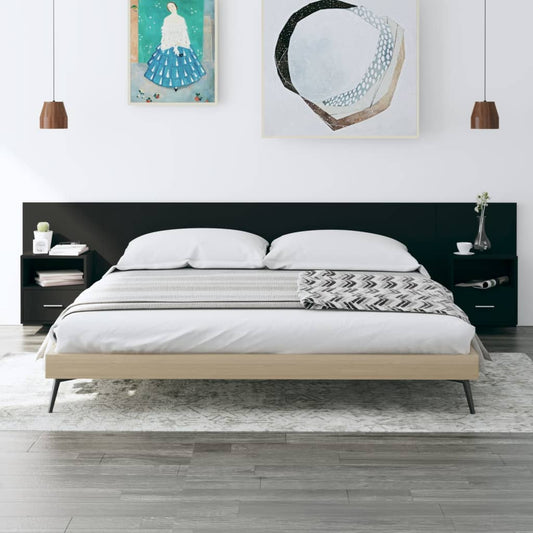 Berkfield Bed Headboard with Cabinets Black Engineered Wood