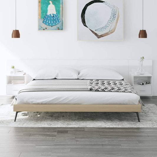 Berkfield Bed Headboard with Cabinets High Gloss White Engineered Wood