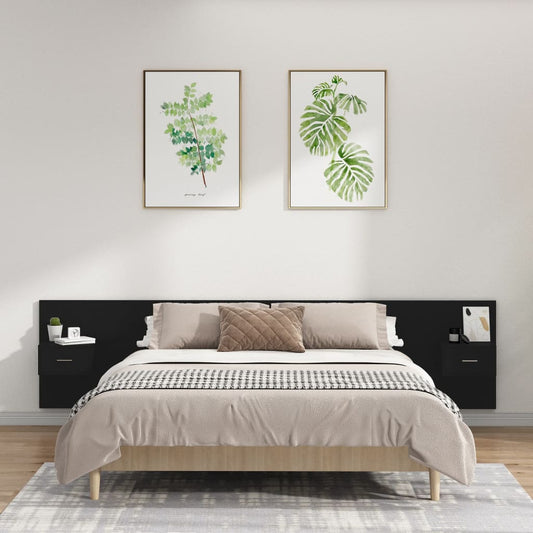 Berkfield Bed Headboard with Cabinets Black Engineered Wood