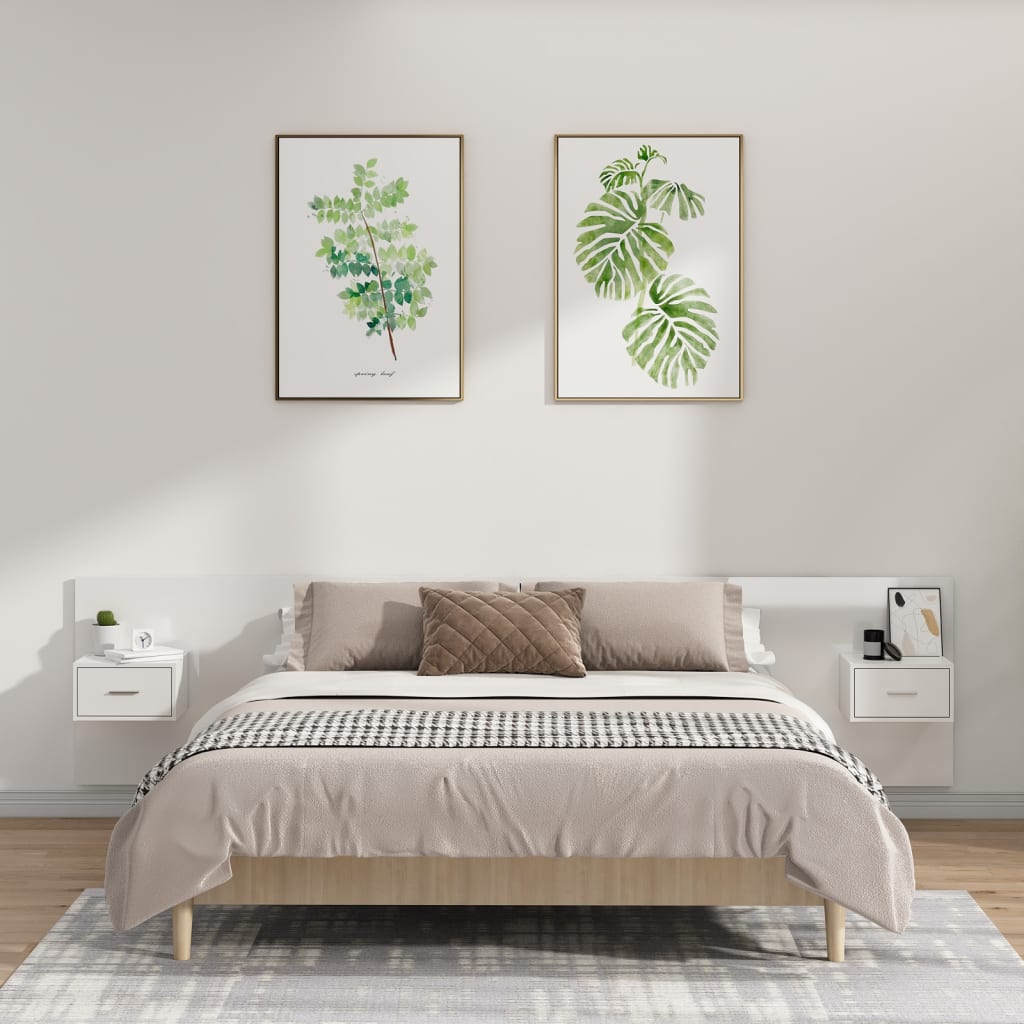 Berkfield Bed Headboard with Cabinets High Gloss White Engineered Wood