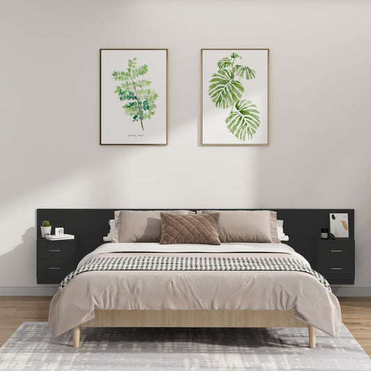 Berkfield Bed Headboard with Cabinets Black Engineered Wood