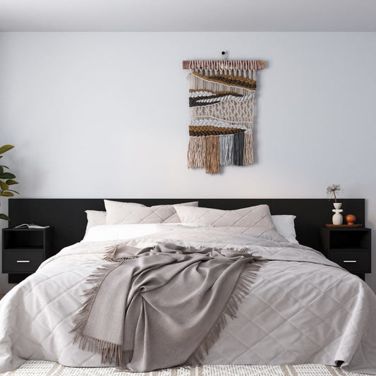 Berkfield Bed Headboard with Cabinets Black Engineered Wood
