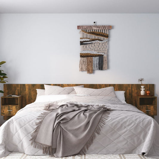 Berkfield Bed Headboard with Cabinets Smoked Oak Engineered Wood