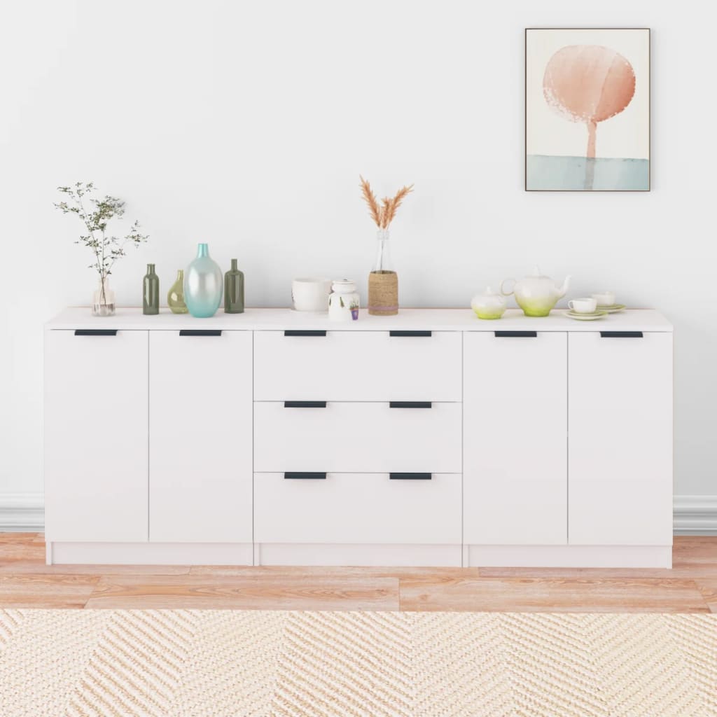 Berkfield 3 Piece Sideboards White Engineered Wood