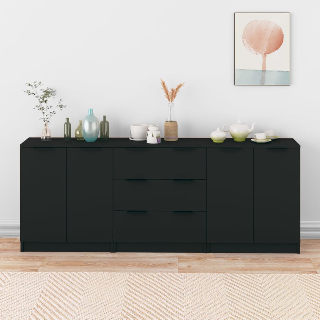 Berkfield 3 Piece Sideboards Black Engineered Wood