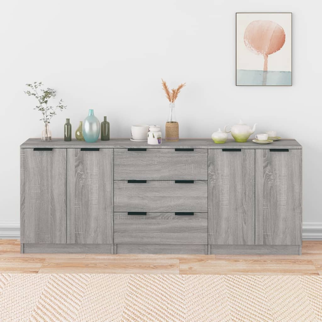 Berkfield 3 Piece Sideboards Grey Sonama Engineered Wood