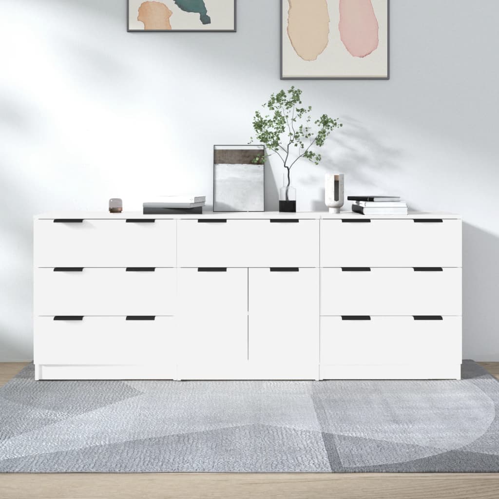 Berkfield 3 Piece Sideboards White Engineered Wood