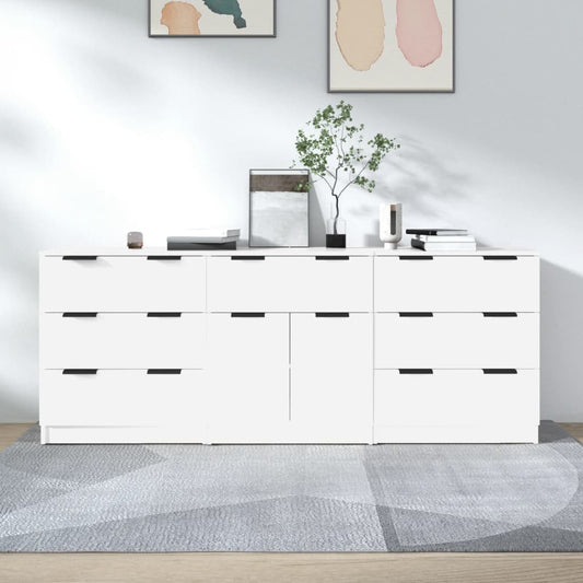 Berkfield 3 Piece Sideboards White Engineered Wood