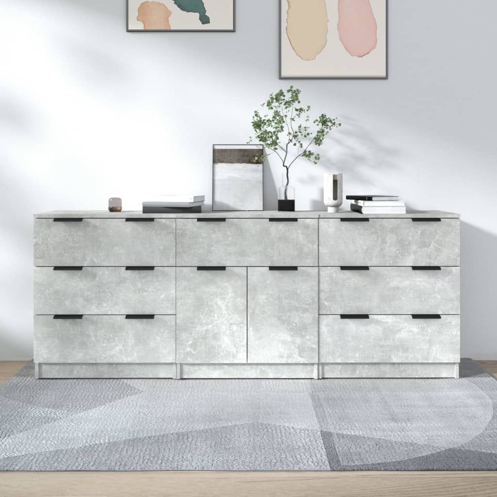 Berkfield 3 Piece Sideboards Concrete Grey Engineered Wood
