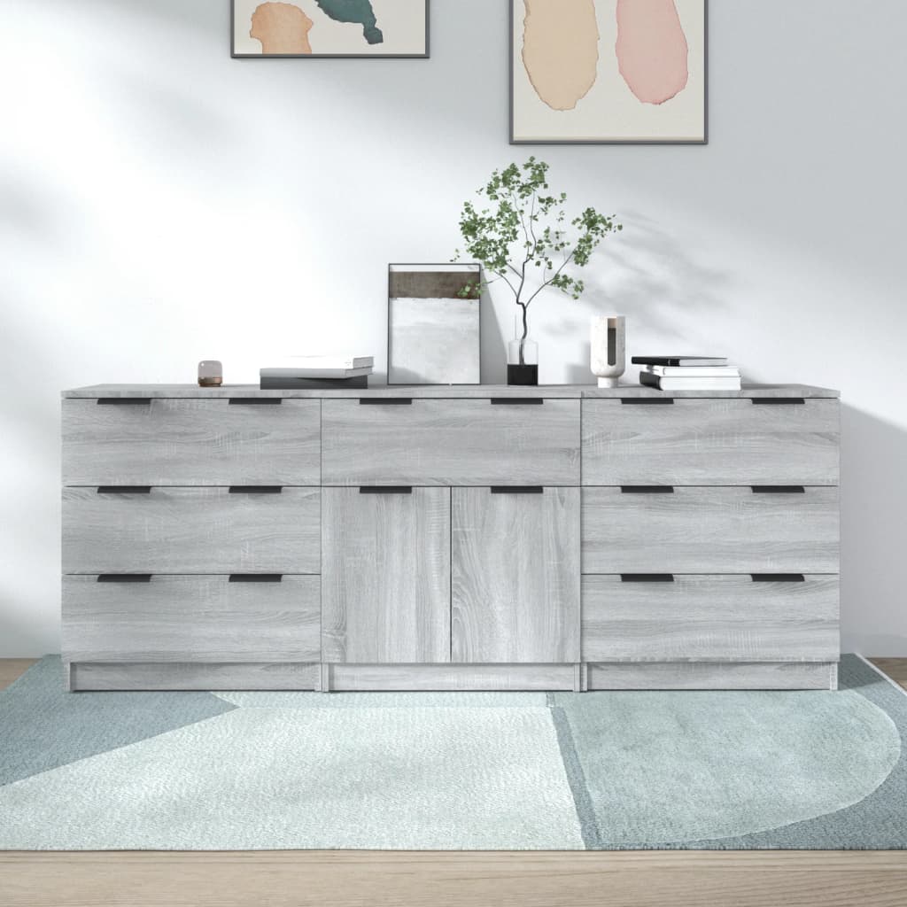 Berkfield 3 Piece Sideboards Grey Sonoma Engineered Wood
