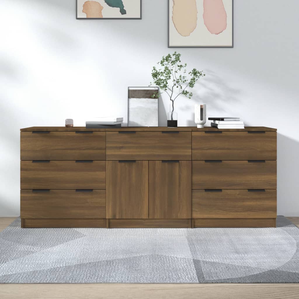 Berkfield 3 Piece Sideboards Brown Oak Engineered Wood