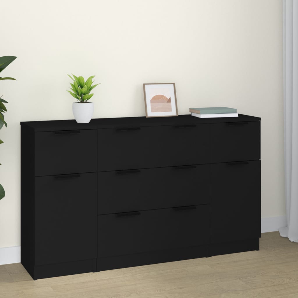 Berkfield 3 Piece Sideboard Set Black Engineered Wood