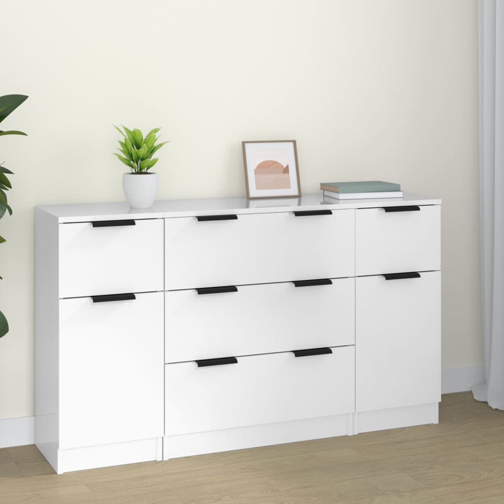 Berkfield 3 Piece Sideboard Set High Gloss White Engineered Wood