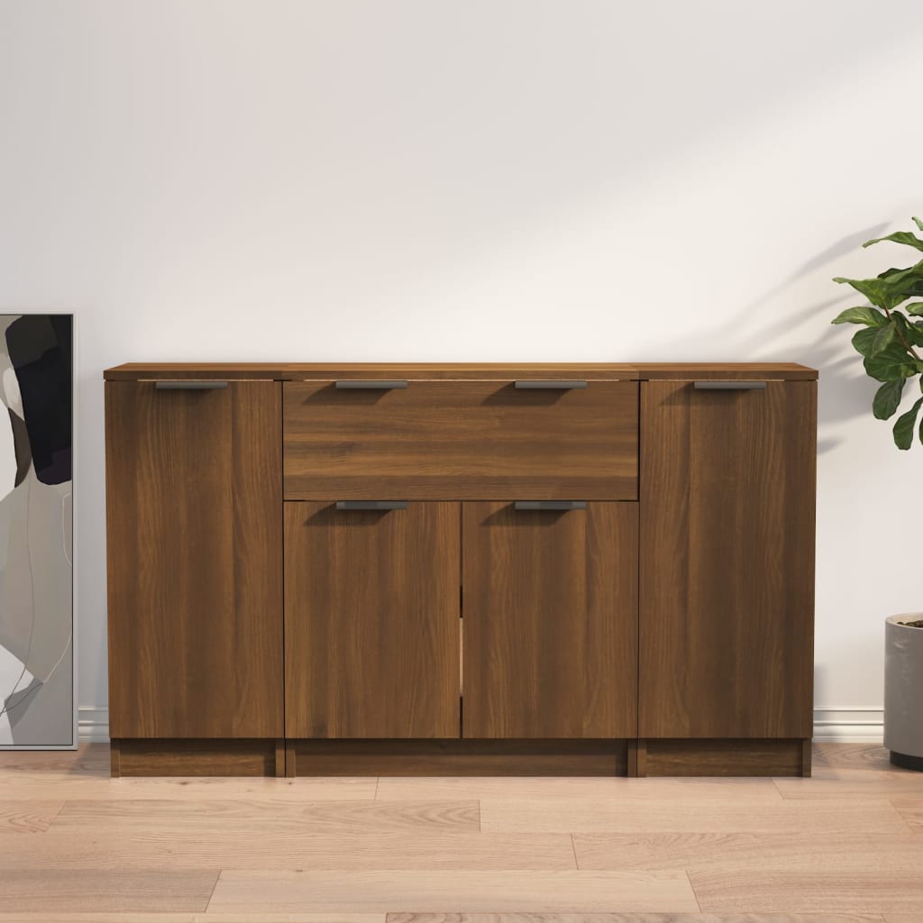 Berkfield Sideboards 3 pcs Brown Oak Engineered Wood