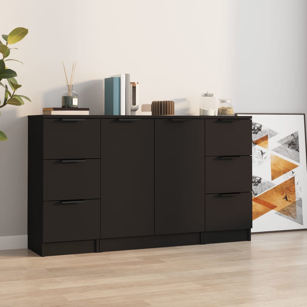 Berkfield Sideboards 3 pcs Black Engineered Wood