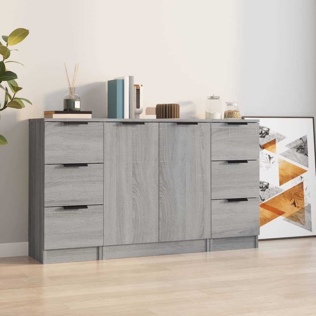 Berkfield Sideboards 3 pcs Grey Sonoma Engineered Wood