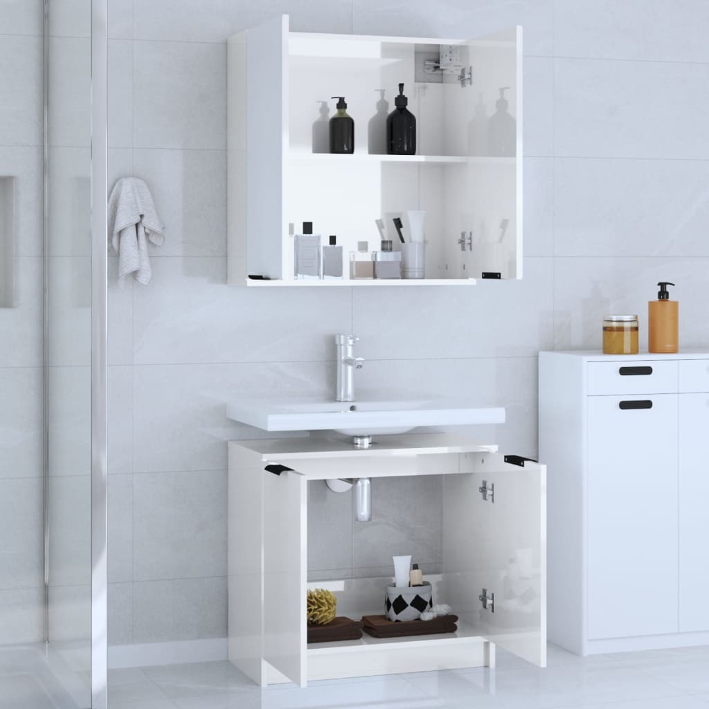 Berkfield 2 Piece Bathroom Cabinet Set High Gloss White Engineered Wood