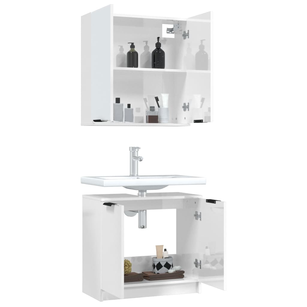 Berkfield 2 Piece Bathroom Cabinet Set High Gloss White Engineered Wood
