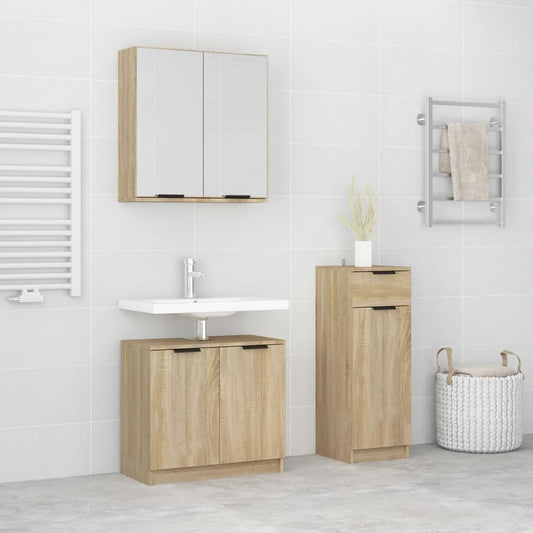 Berkfield 3 Piece Bathroom Cabinet Set Sonoma Oak Engineered Wood