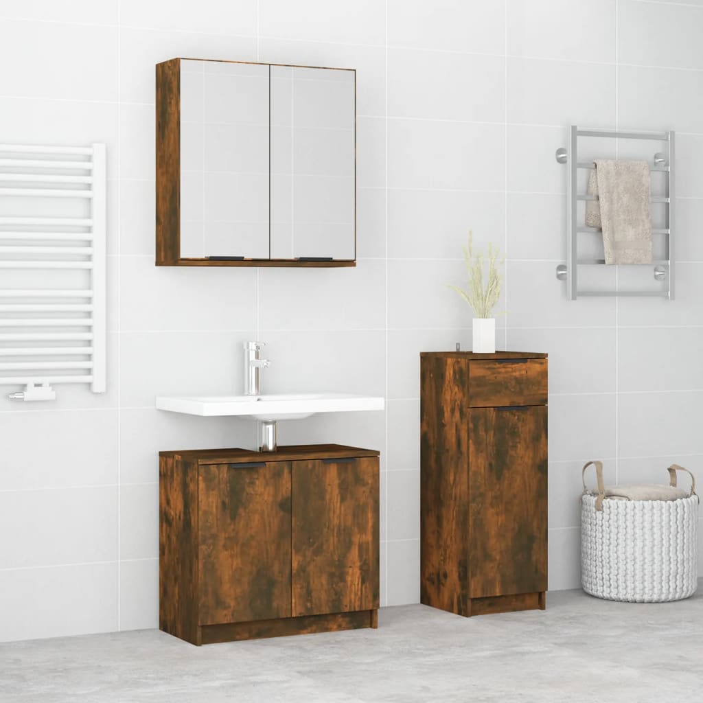 Berkfield 3 Piece Bathroom Cabinet Set Smoked Oak Engineered Wood