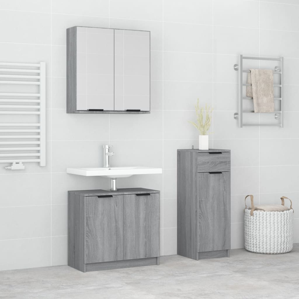 Berkfield 3 Piece Bathroom Cabinet Set Grey Sonoma Engineered Wood
