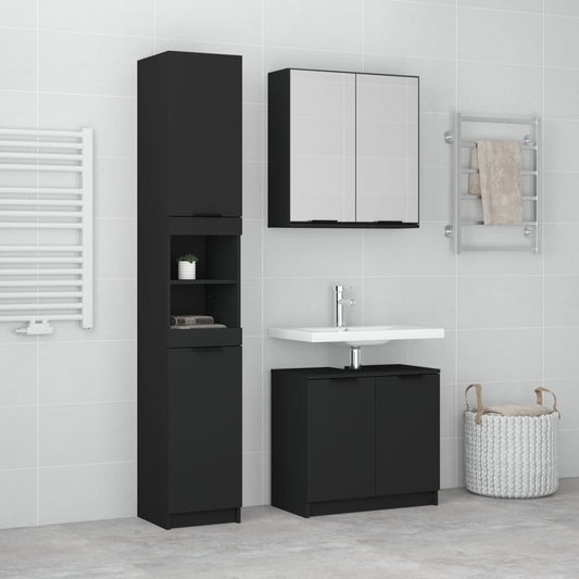 Berkfield 3 Piece Bathroom Cabinet Set Black Engineered Wood