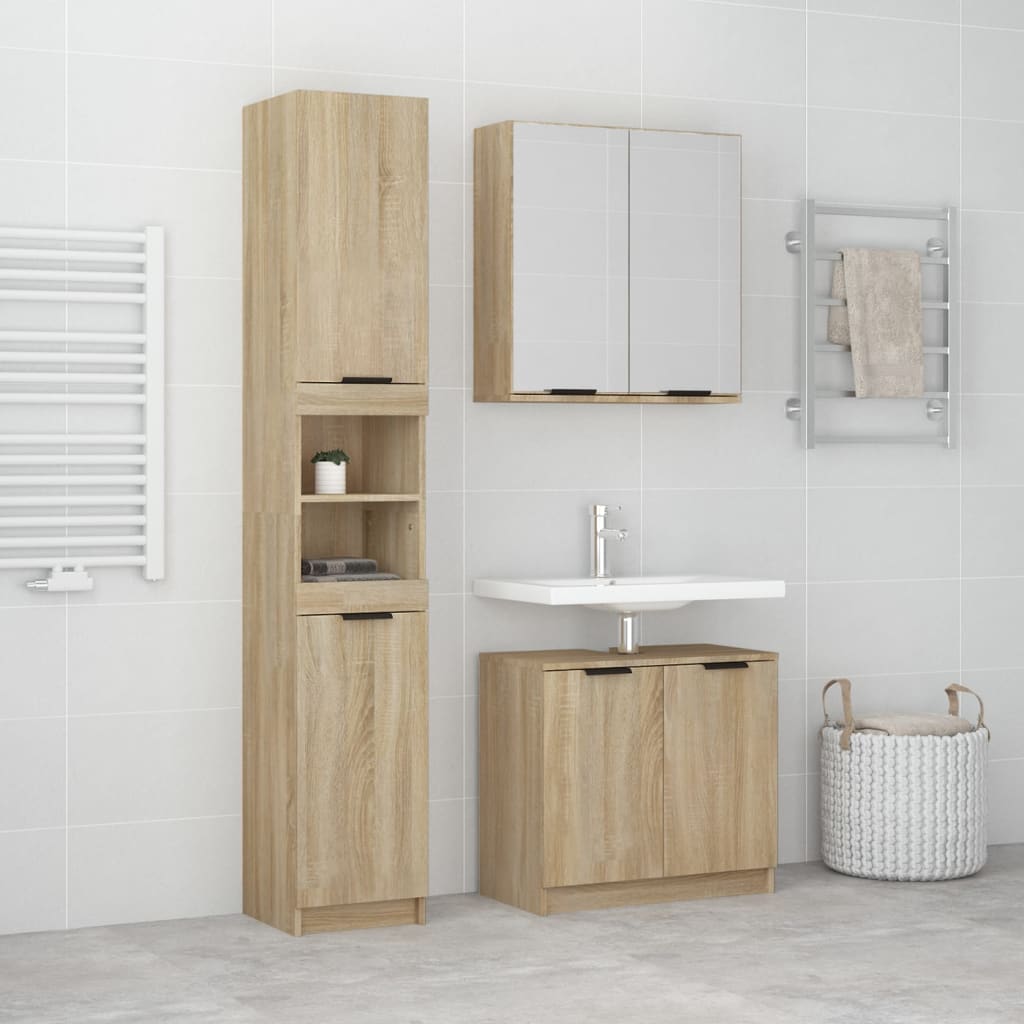 Berkfield 3 Piece Bathroom Cabinet Set Sonoma Oak Engineered Wood