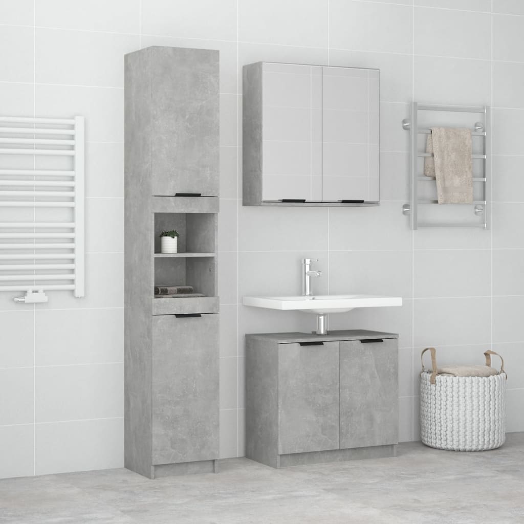 Berkfield 3 Piece Bathroom Cabinet Set Concrete Grey Engineered Wood