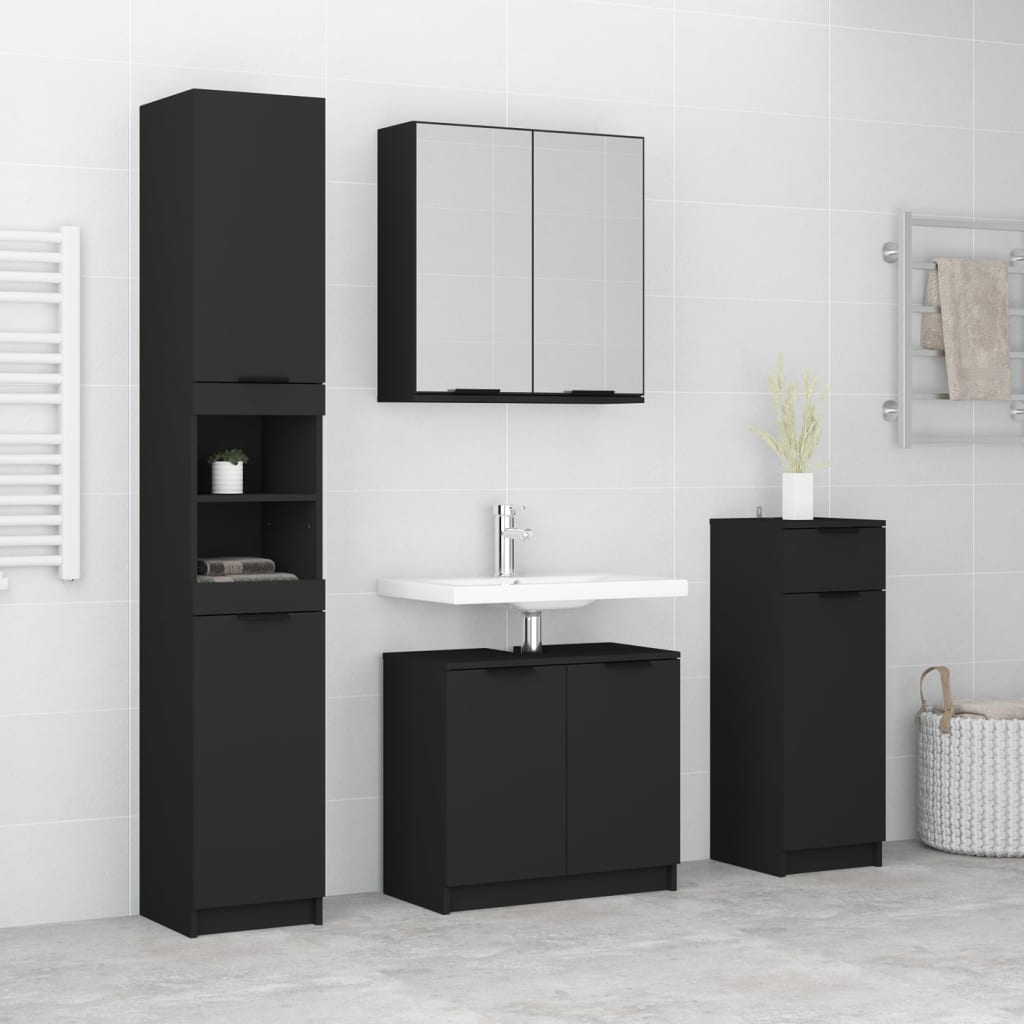 Berkfield 4 Piece Bathroom Cabinet Set Black Engineered Wood