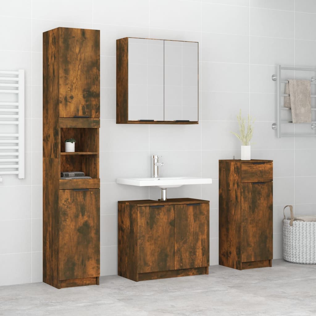 Berkfield 4 Piece Bathroom Cabinet Set Smoked Oak Engineered Wood