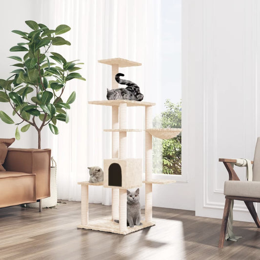 Berkfield Cat Tree with Sisal Scratching Posts Cream 142 cm