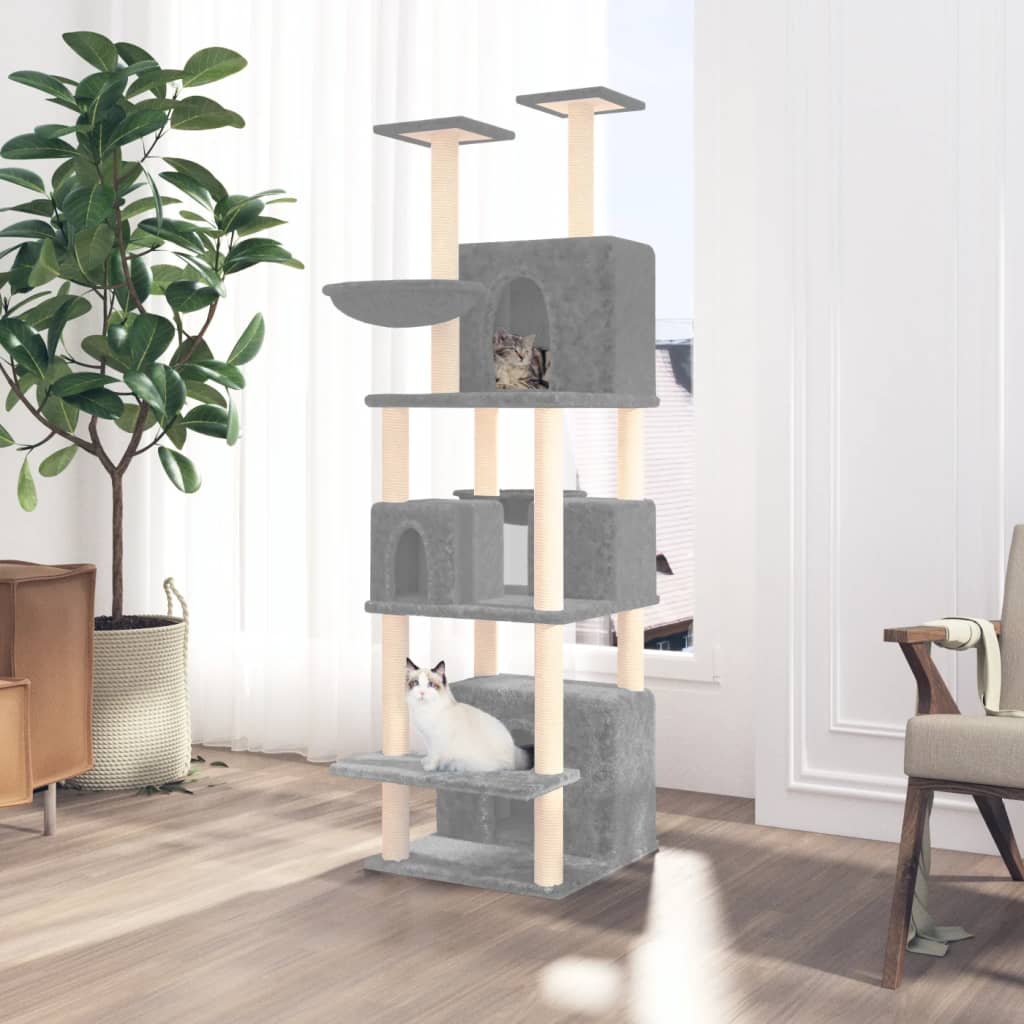 Berkfield Cat Tree with Sisal Scratching Posts Light Grey 180 cm