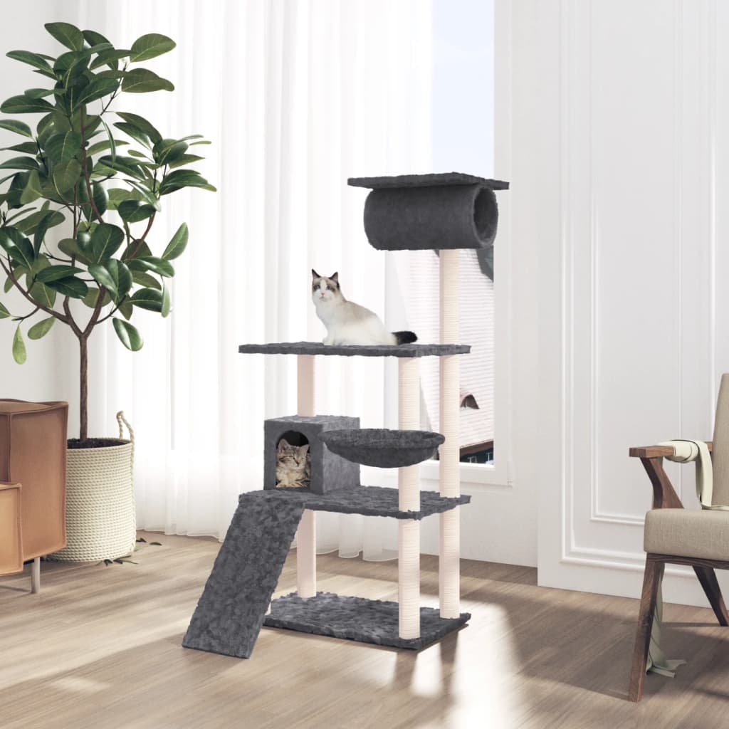 Berkfield Cat Tree with Sisal Scratching Posts Dark Grey 131 cm