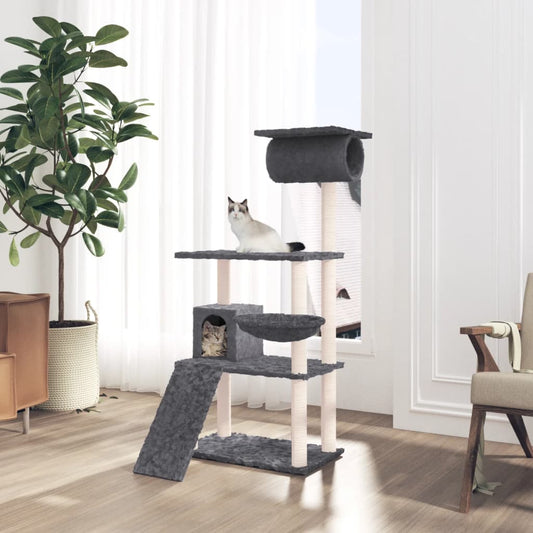 Berkfield Cat Tree with Sisal Scratching Posts Dark Grey 131 cm